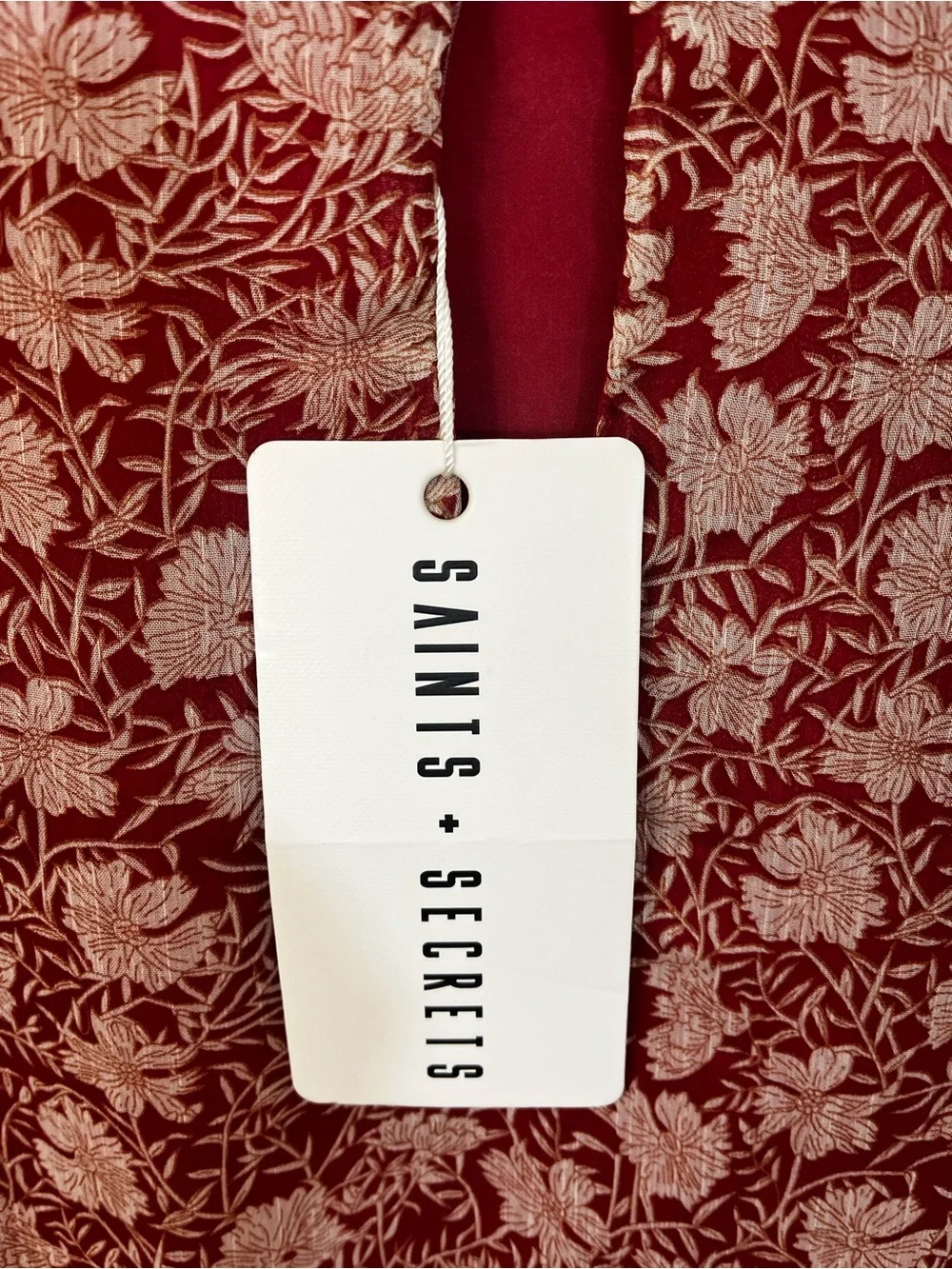 NWT Saints and Secrets Floral Boho Prairie Long Sleeve Midi Dress in Wine XS